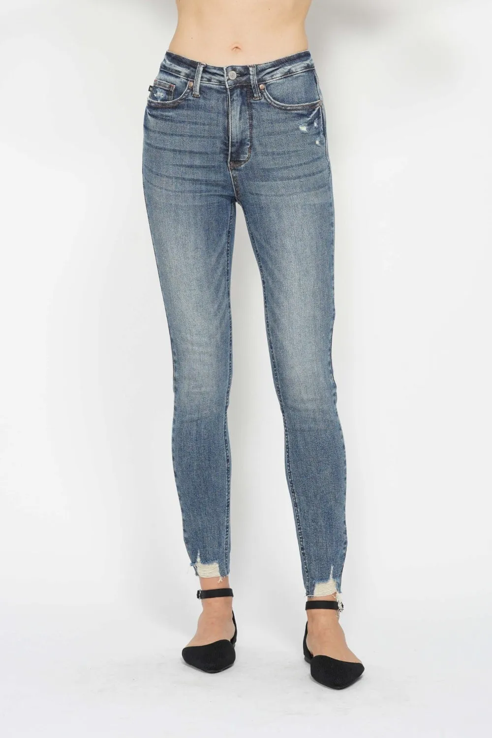 Judy Blue Tummy Control Vintage Wash Hem Destroy Skinny Jeans ONLINE EXCLUSIVE