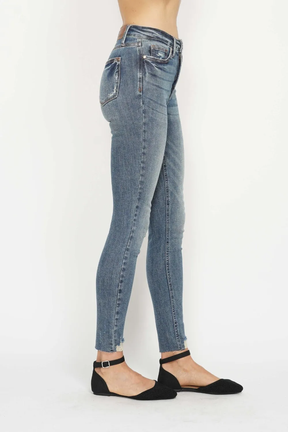 Judy Blue Tummy Control Vintage Wash Hem Destroy Skinny Jeans ONLINE EXCLUSIVE