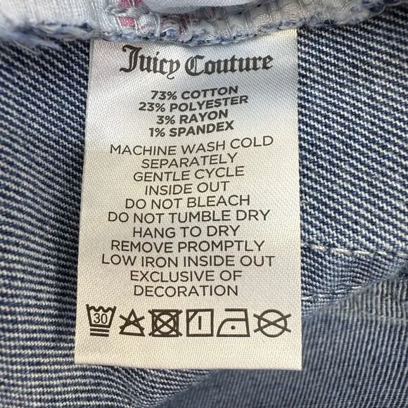 Juicy Couture Jeans Women's 11/30 Blue Lunita Wide Leg Rhinestone Logo 80s