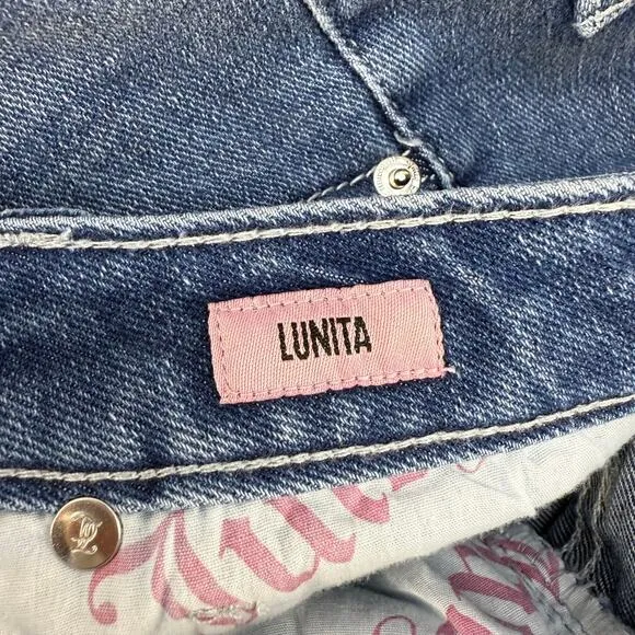 Juicy Couture Jeans Women's 11/30 Blue Lunita Wide Leg Rhinestone Logo 80s