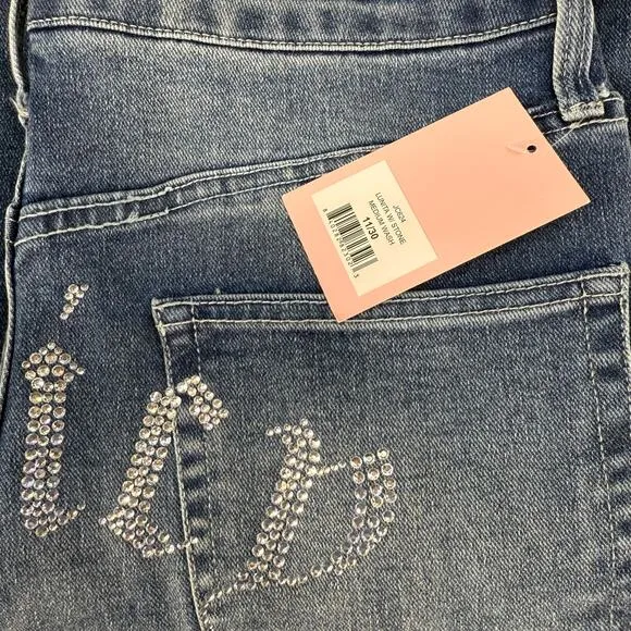 Juicy Couture Jeans Women's 11/30 Blue Lunita Wide Leg Rhinestone Logo 80s