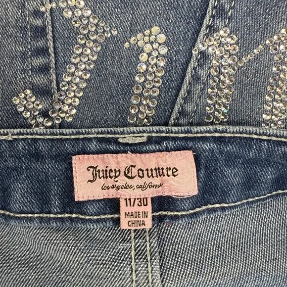 Juicy Couture Jeans Women's 11/30 Blue Lunita Wide Leg Rhinestone Logo 80s