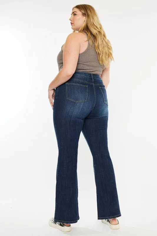 Kan Can Plus Petite Dark Wash Mid Rise Flare Jeans