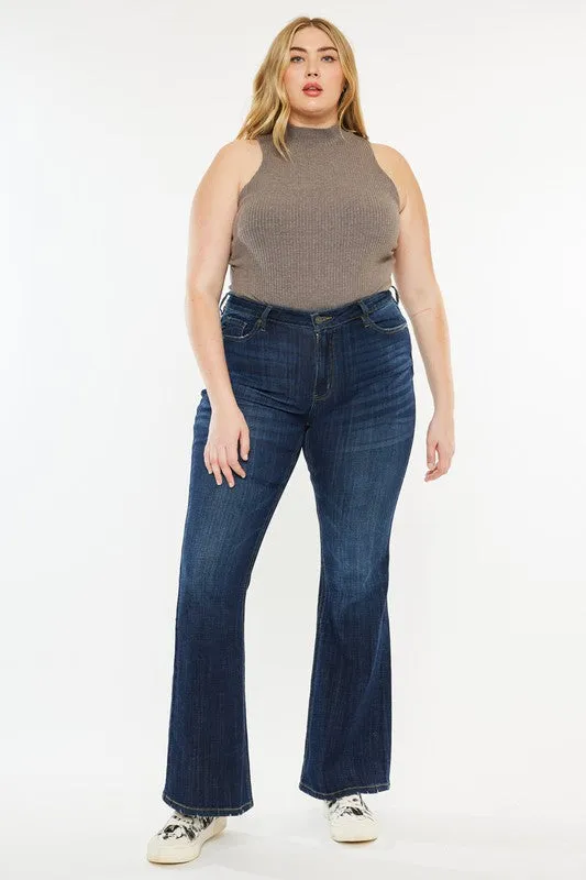 Kan Can Plus Petite Dark Wash Mid Rise Flare Jeans