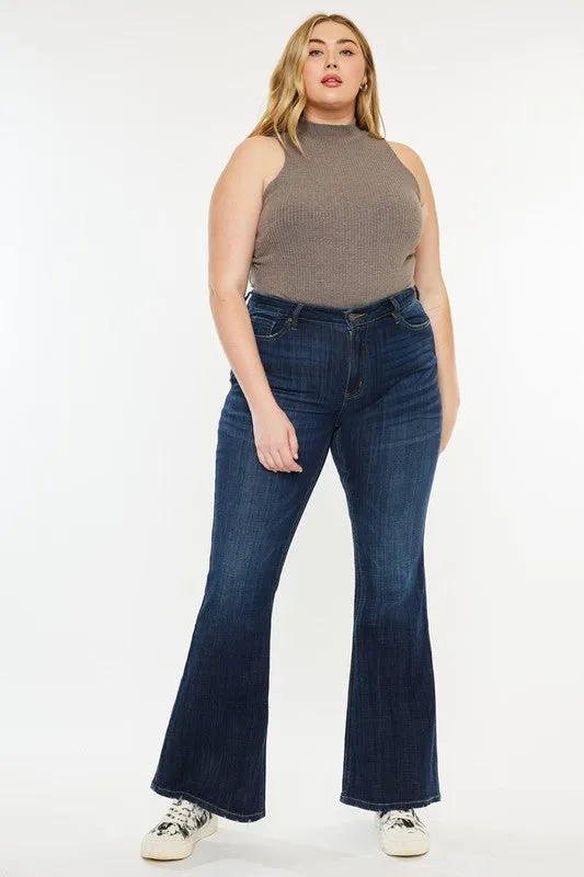 Kan Can Plus Petite Dark Wash Mid Rise Flare Jeans