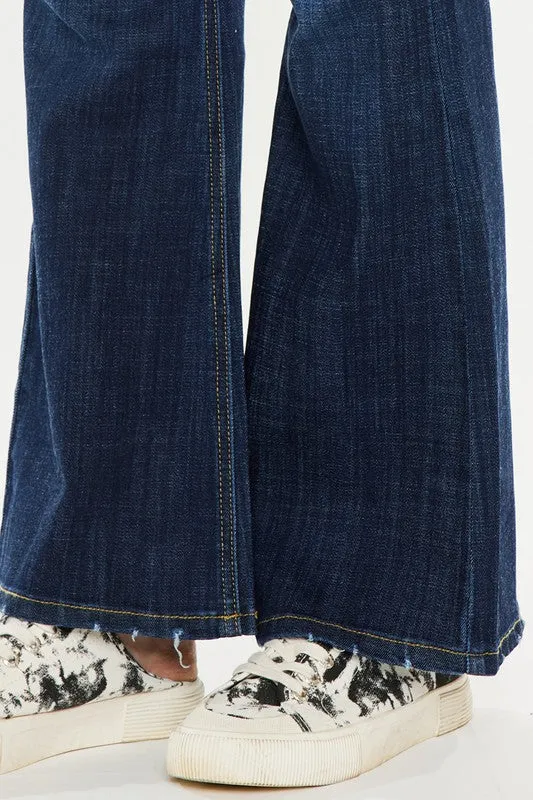 Kan Can Plus Petite Dark Wash Mid Rise Flare Jeans