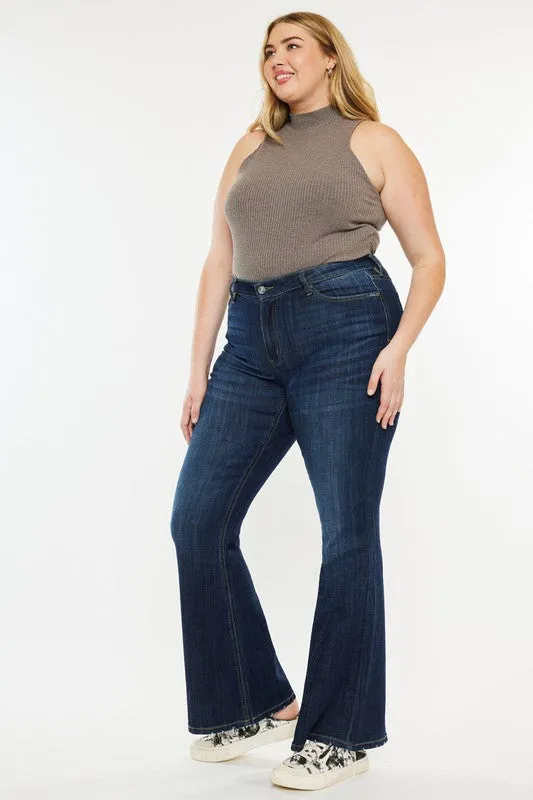 Kan Can Plus Petite Dark Wash Mid Rise Flare Jeans
