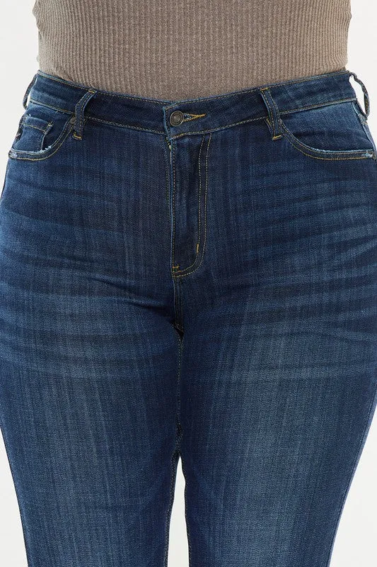 Kan Can Plus Petite Dark Wash Mid Rise Flare Jeans