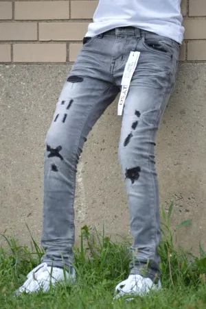 KIDS ULTRA STRETCH DENIM - GREY BLK RIPS (DZTR-K-002)