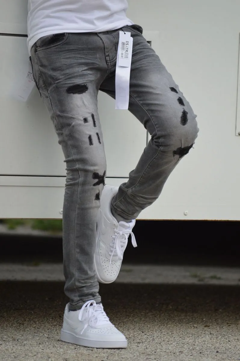 KIDS ULTRA STRETCH DENIM - GREY BLK RIPS (DZTR-K-002)
