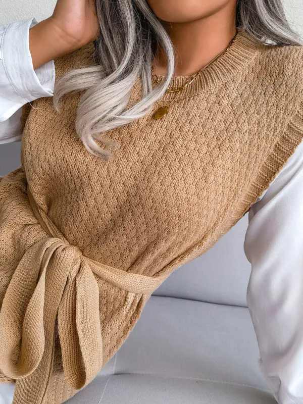 Knitted Mini Dress with Belt and Textured Pattern