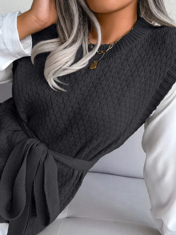 Knitted Mini Dress with Belt and Textured Pattern