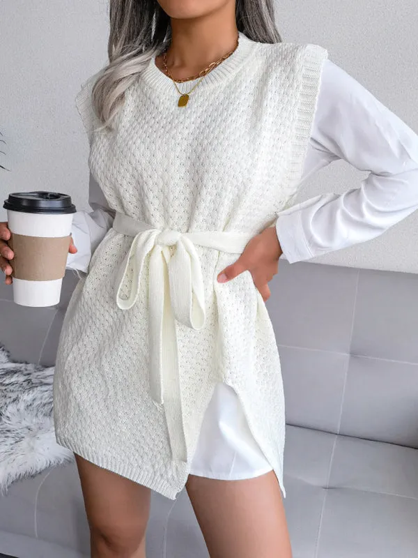 Knitted Mini Dress with Belt and Textured Pattern