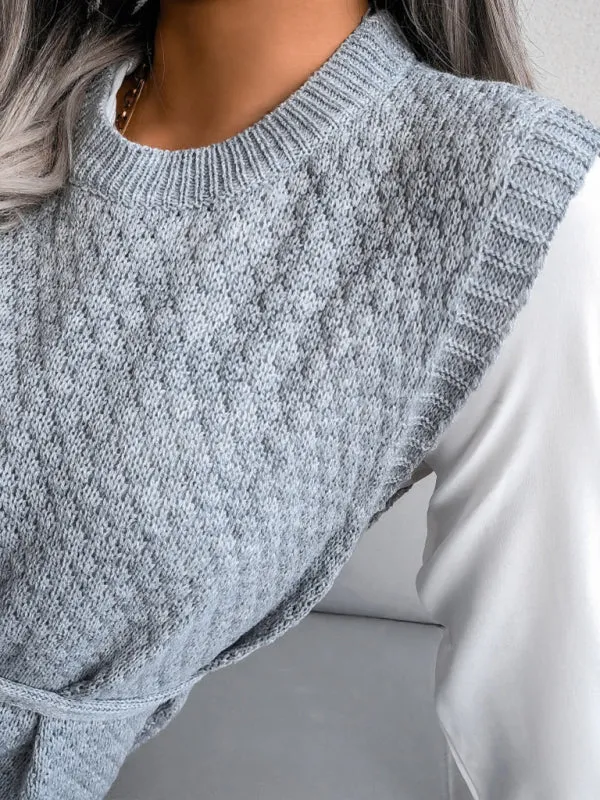Knitted Mini Dress with Belt and Textured Pattern