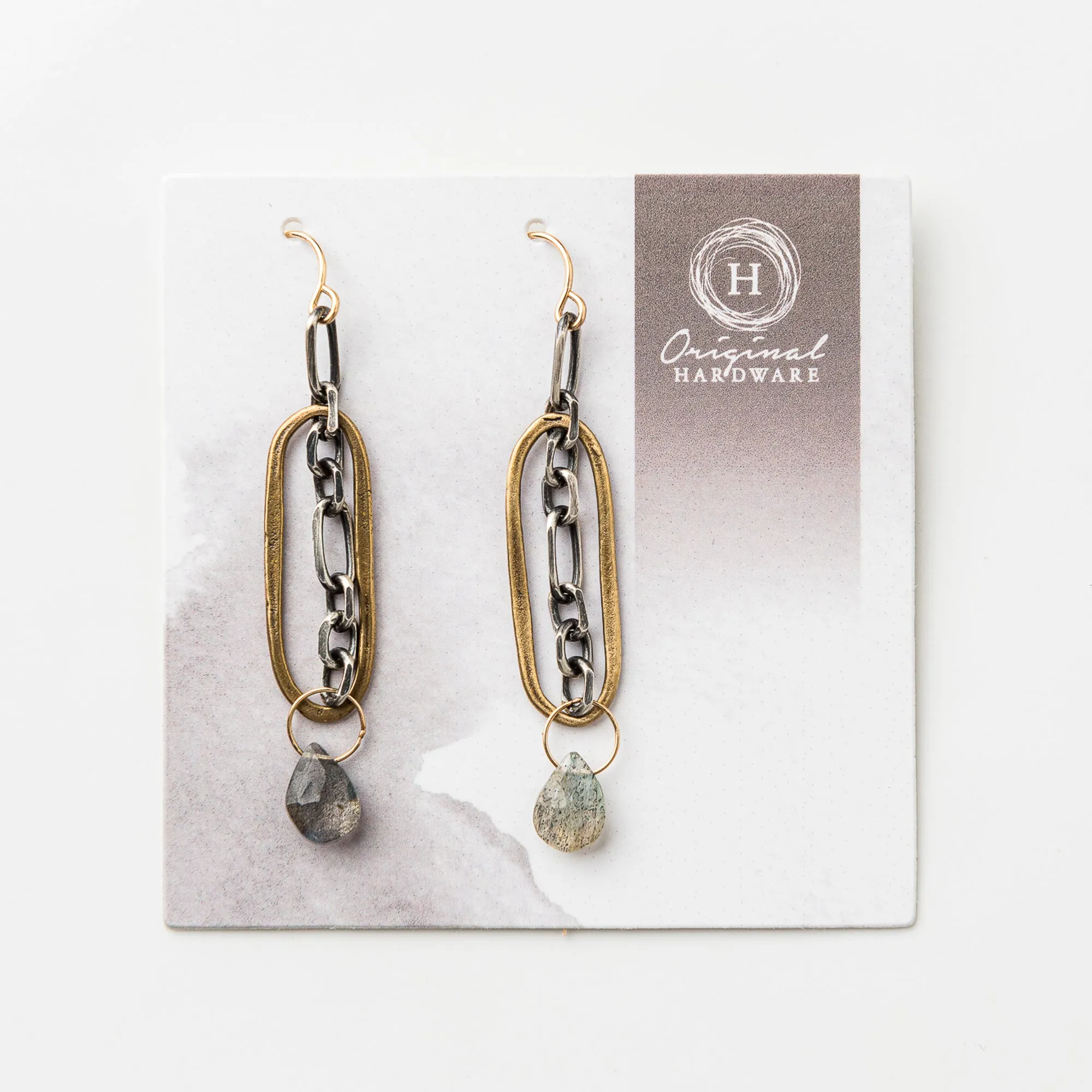 Labradorite Oval and Chain Earrings