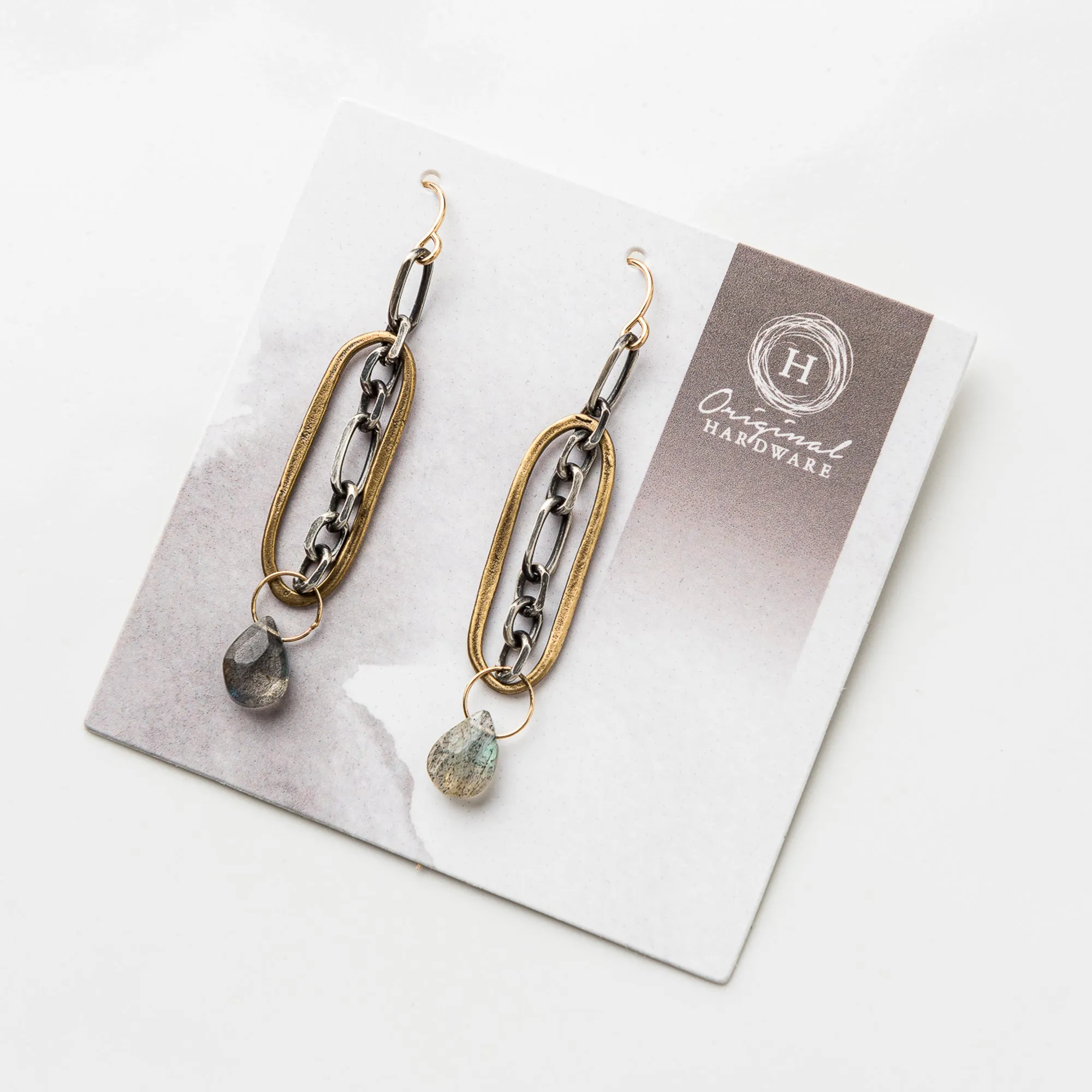 Labradorite Oval and Chain Earrings