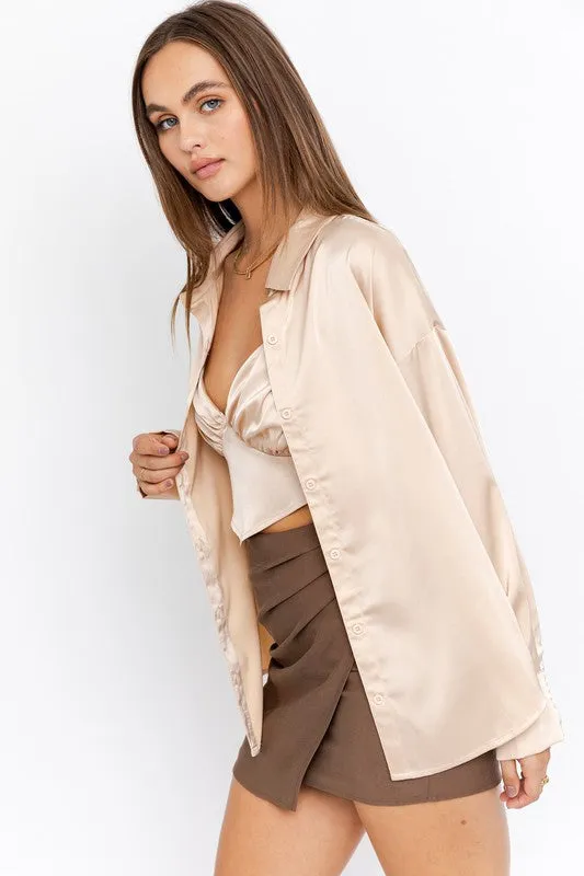 LE LIS Satin Oversized Shirt