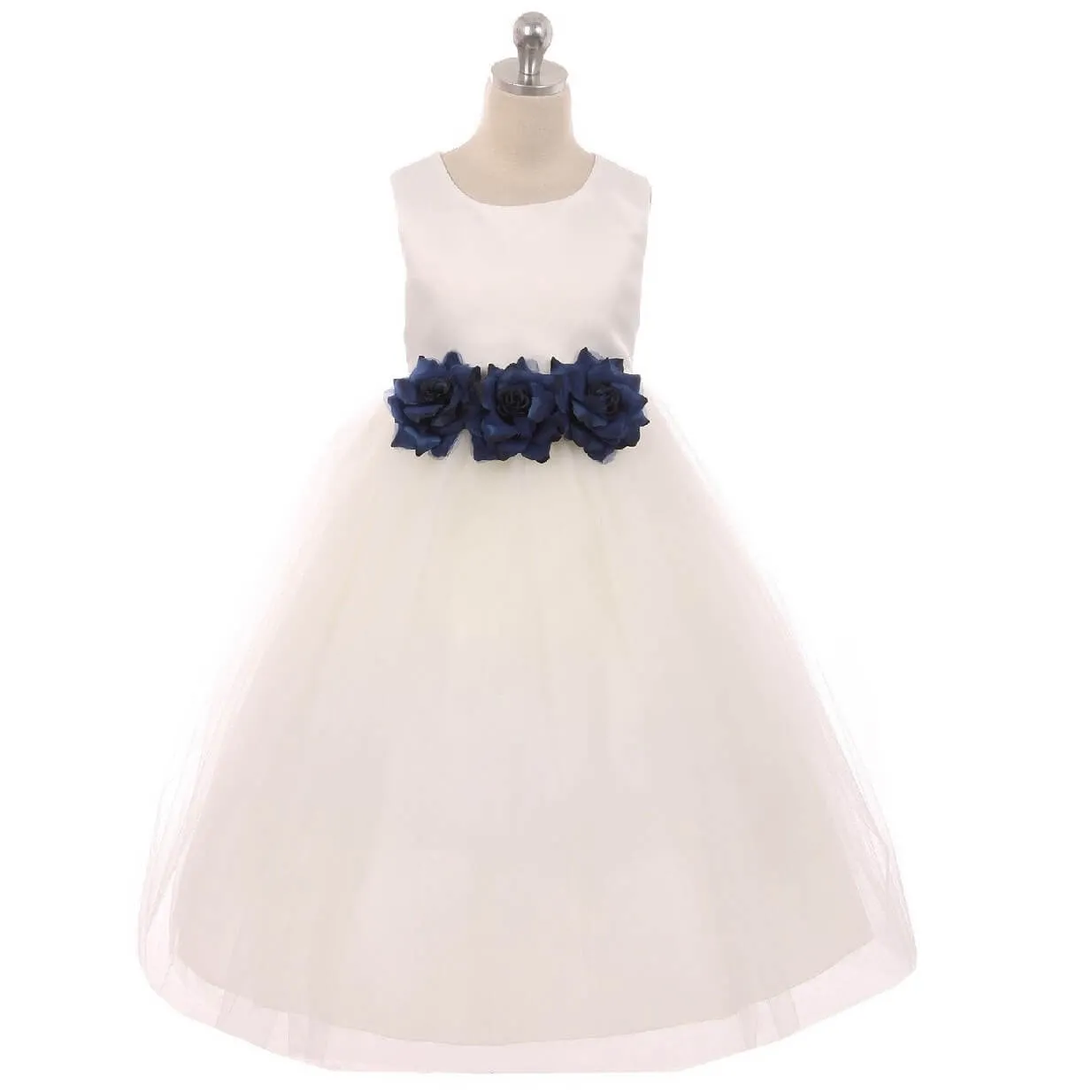 Leilani - Bridal Ivory or White - Royal Blue Flowers
