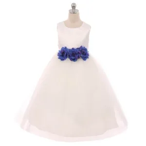 Leilani - Bridal Ivory or White - Royal Blue Flowers