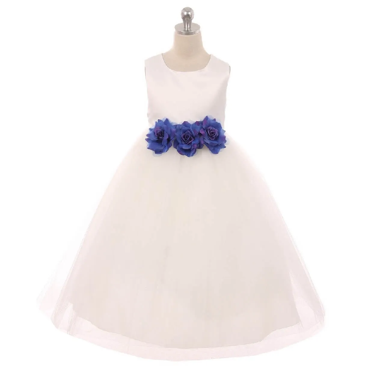 Leilani - Bridal Ivory or White - Royal Blue Flowers