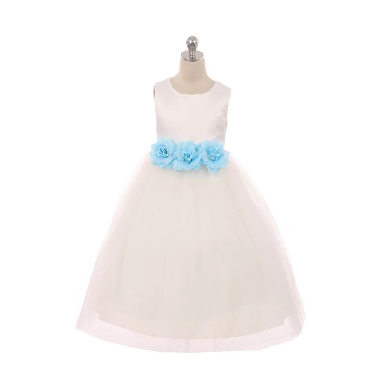 Leilani - Bridal Ivory or White - Royal Blue Flowers