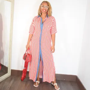 Life's A Breeze | Striped Button Down Shirt Dress - Red