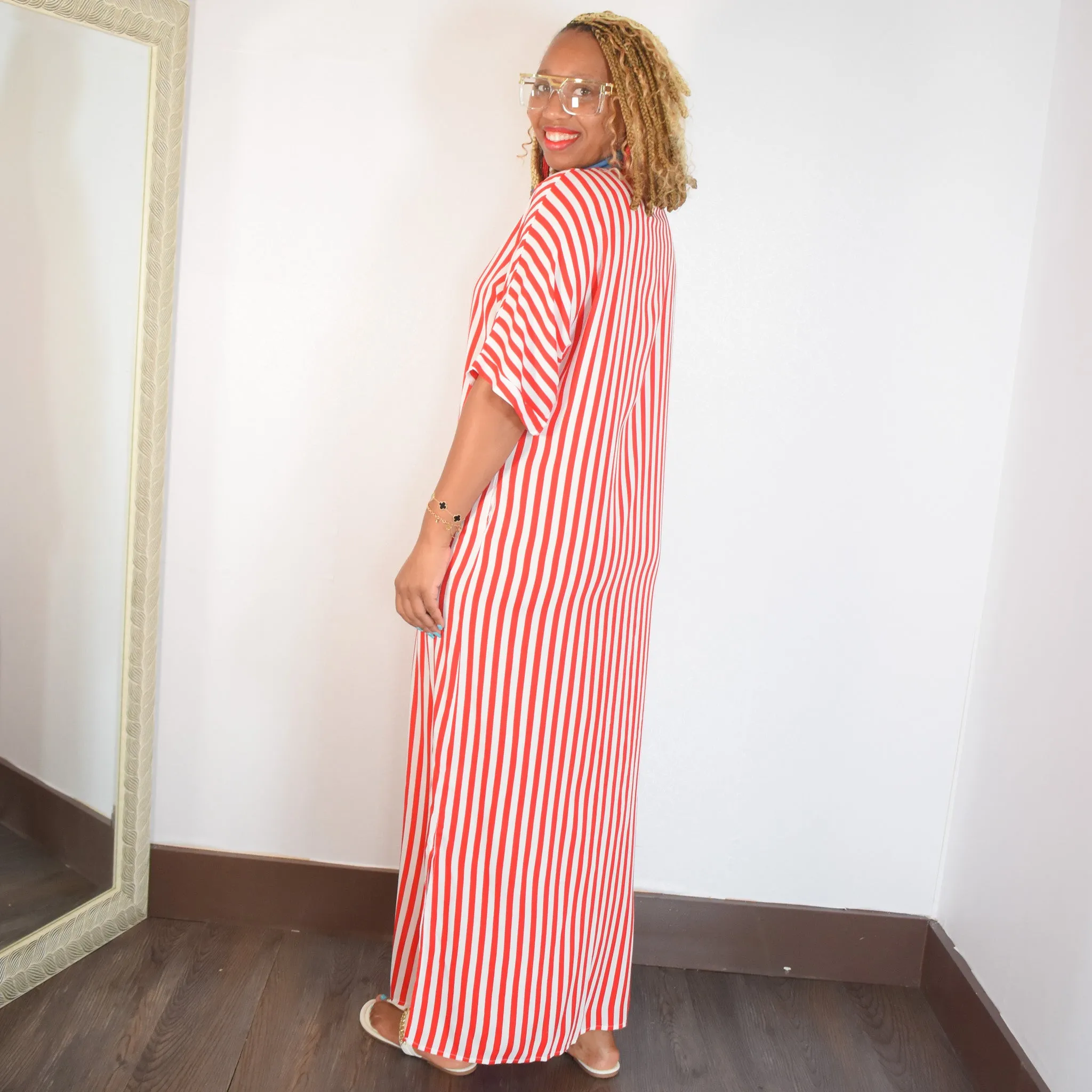 Life's A Breeze | Striped Button Down Shirt Dress - Red
