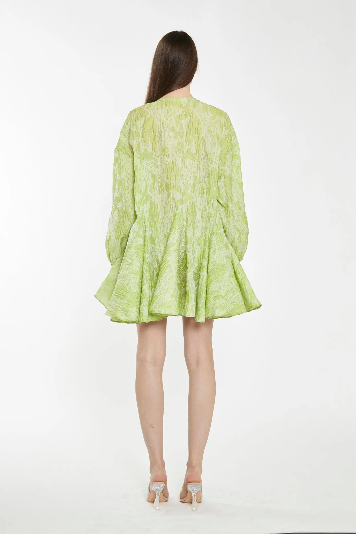 Lime Organza Jacquard Oversized Mini-Dress