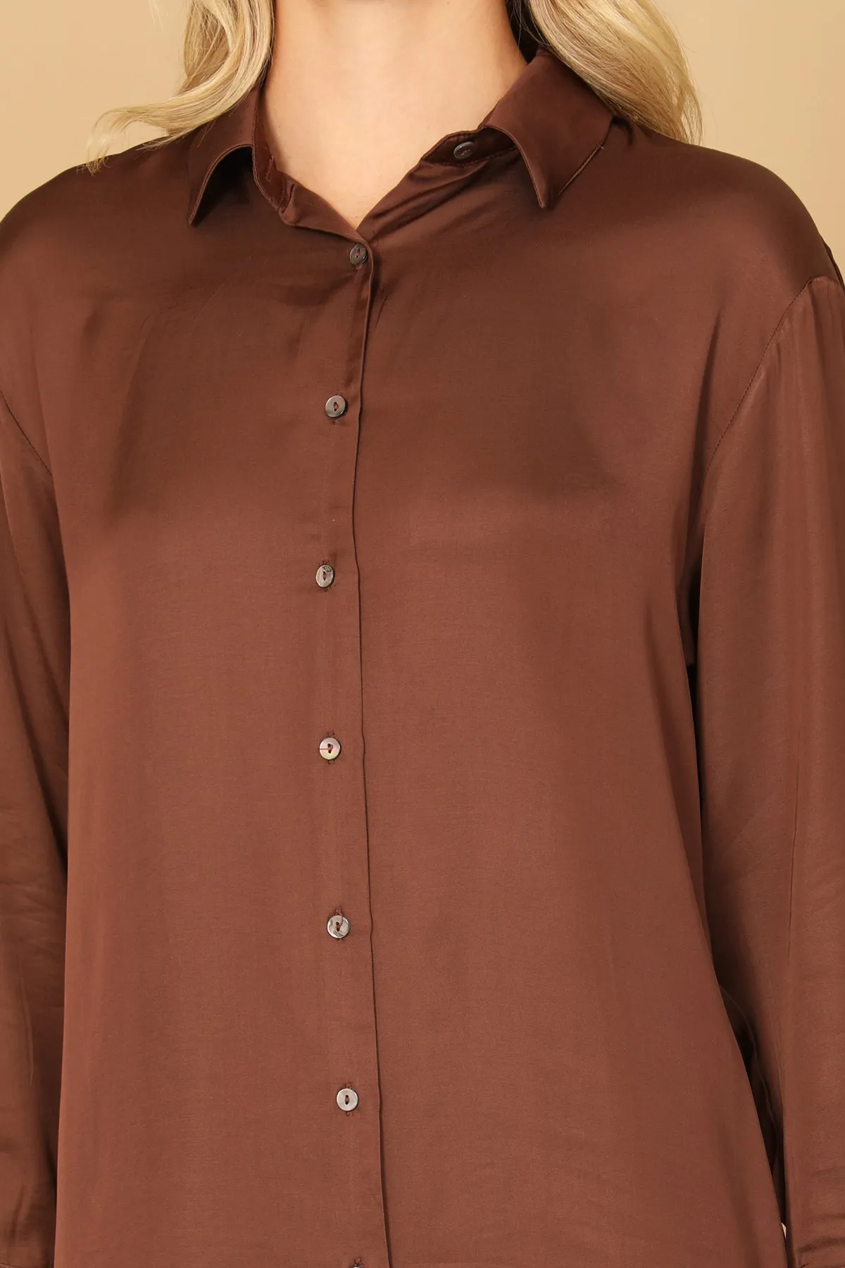 LONG SLEEVE COLLARED BUTTON DOWN CURVE HEM DRESS