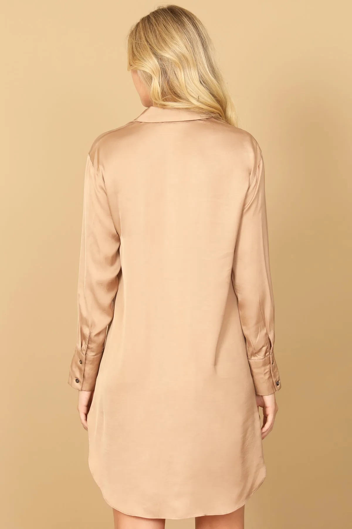 LONG SLEEVE COLLARED BUTTON DOWN CURVE HEM DRESS
