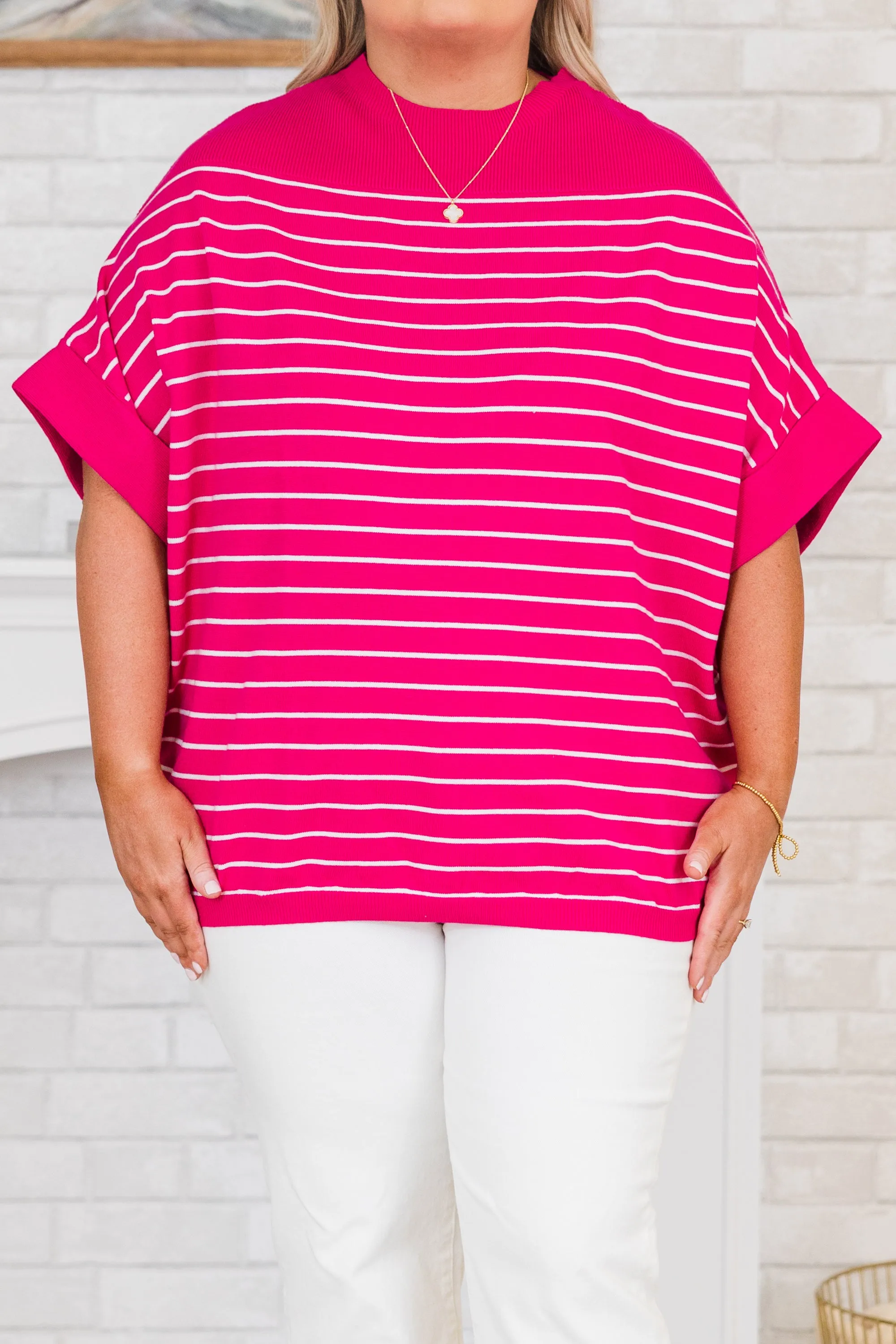 Love You Mean It Top, Hot Pink-Ivory