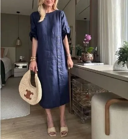 Lucia – Elegant Linen Midi Dress for Women