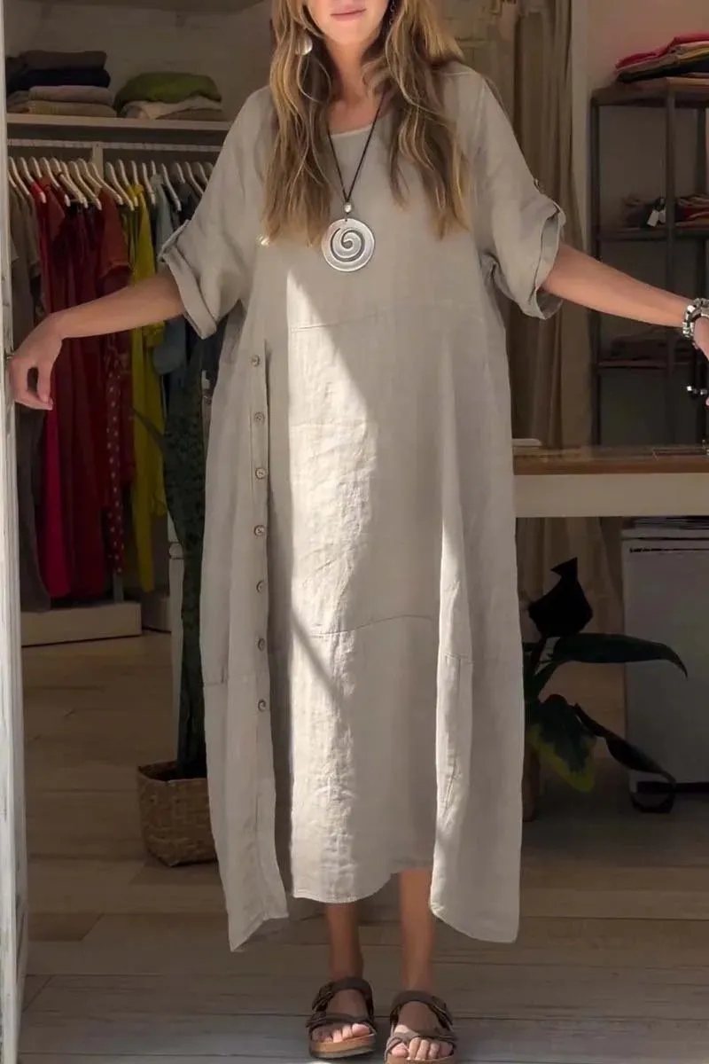 Lucia – Elegant Linen Midi Dress for Women