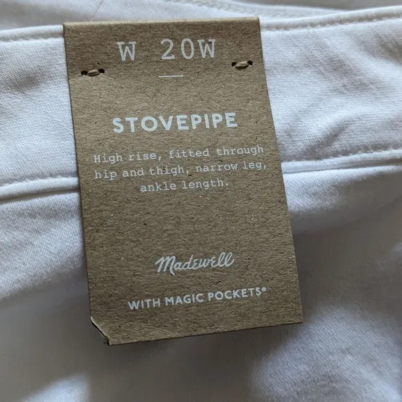 Madewell Stovepipe Jeans Plus Sz 20 Magic Pockets High Rise Stretch NWT White