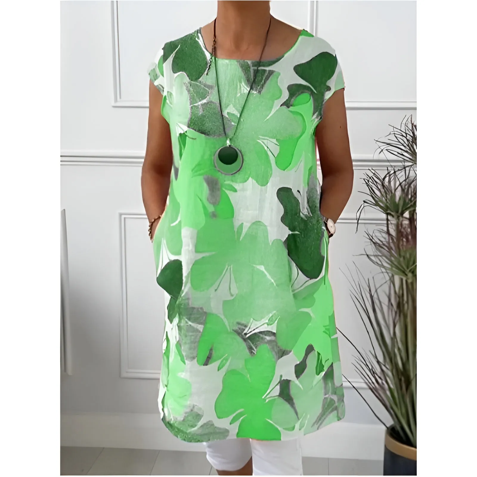 Mailin™ | Loose Tunic Dress with Floral Accent