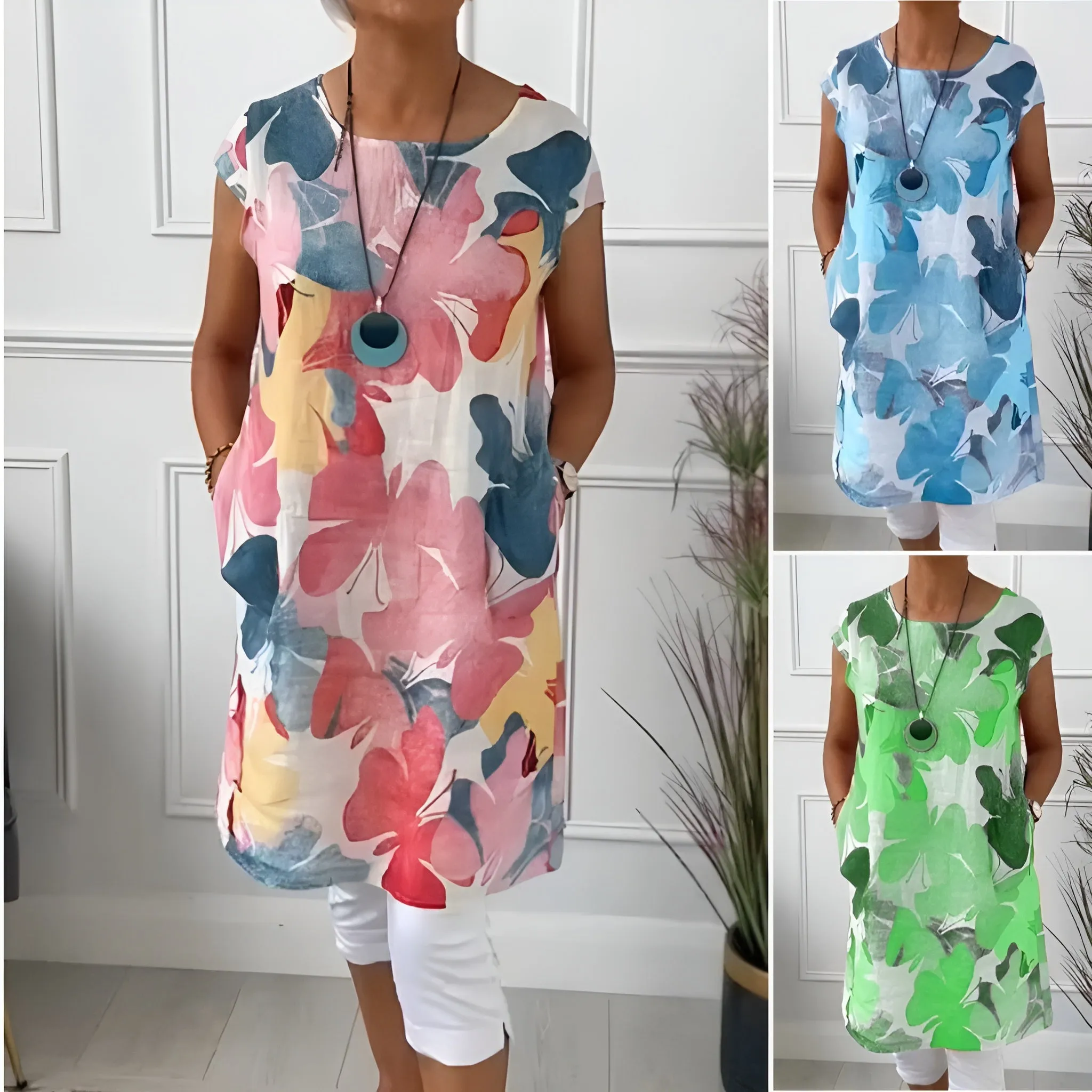 Mailin™ | Loose Tunic Dress with Floral Accent