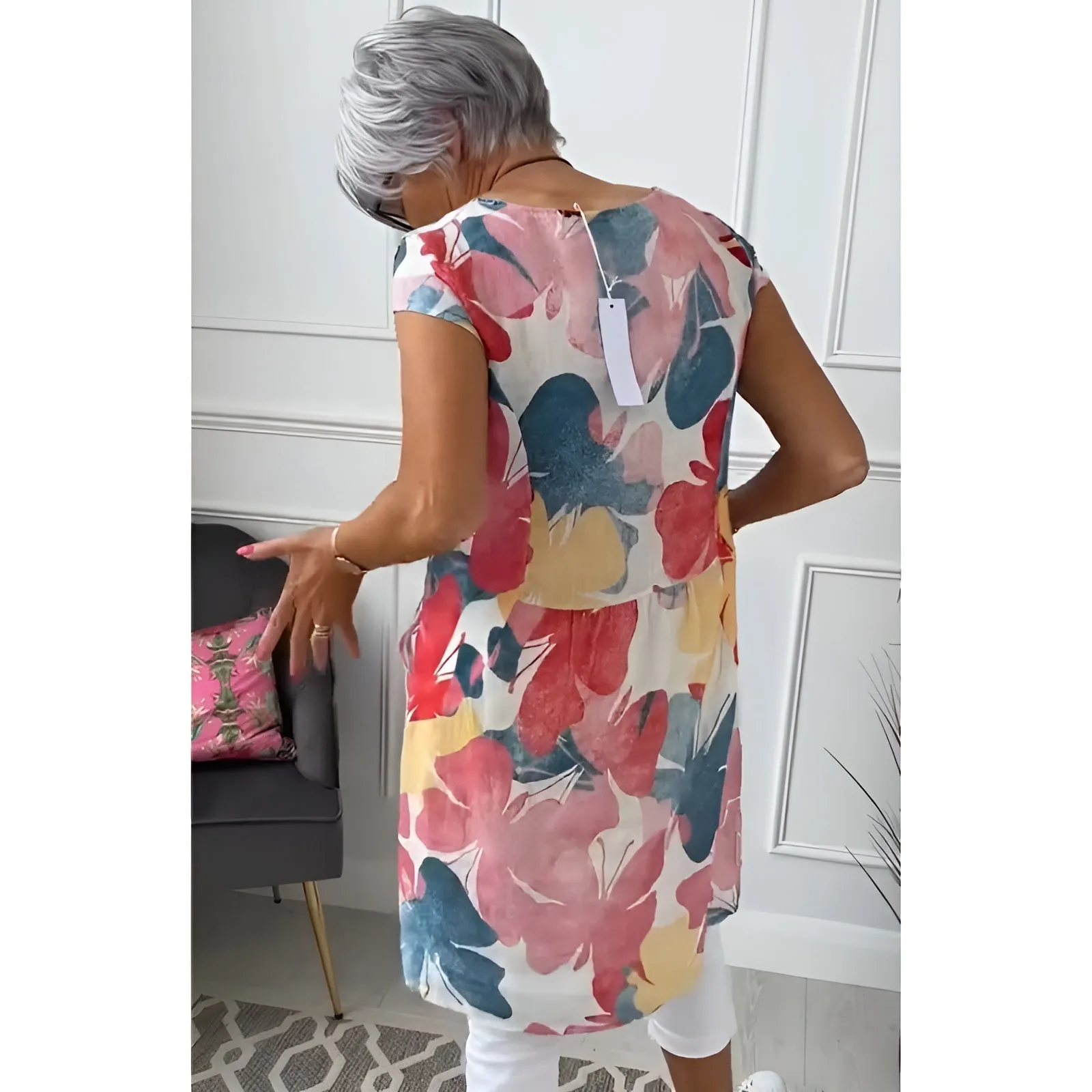 Mailin™ | Loose Tunic Dress with Floral Accent