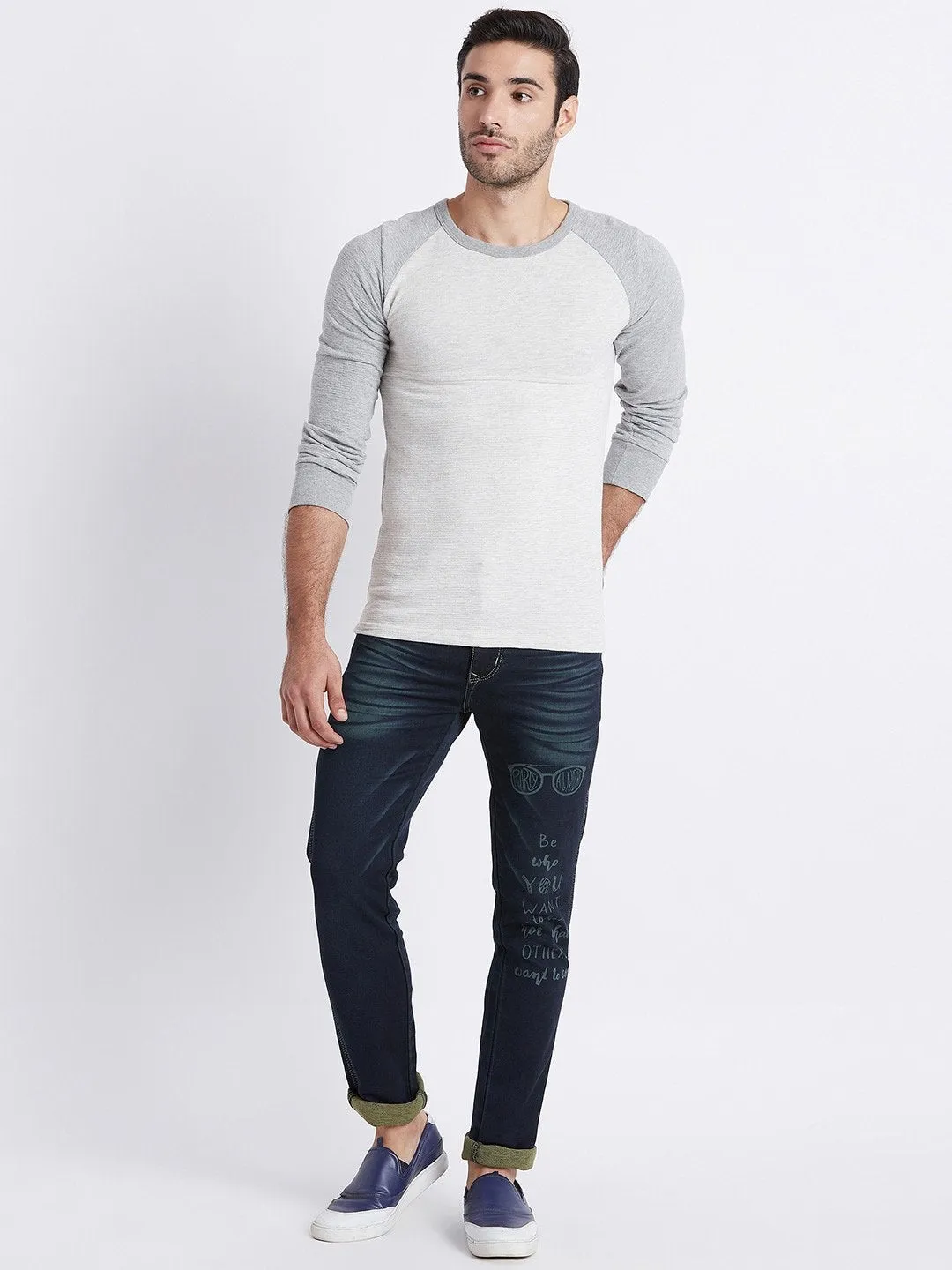 Men Navy Blue Slim Fit Mid-Rise Laser Washed Clean Look Stretchable Jeans