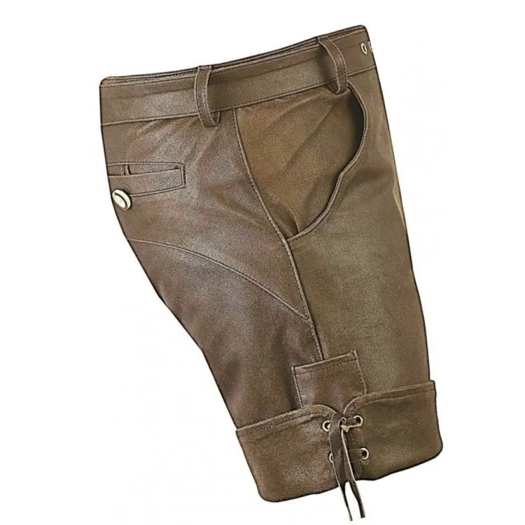 Men Smart Wear Real Sheepskin Brown Leather Shorts