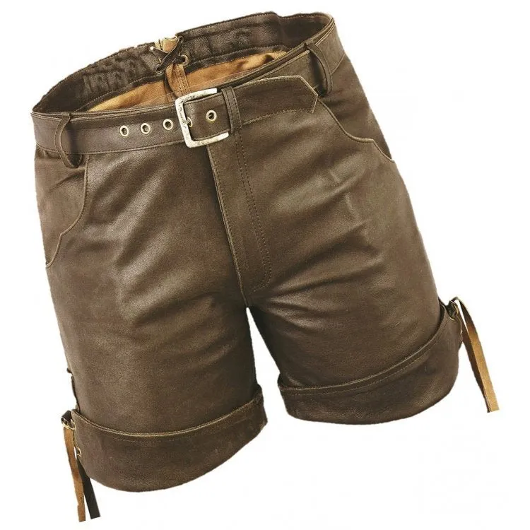 Men Smart Wear Real Sheepskin Brown Leather Shorts