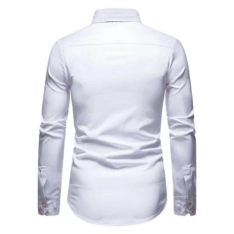 Men's Slim Fit Detailed Retro Print Shirt | Long Sleeve