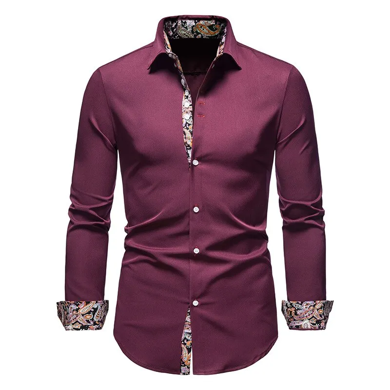 Men's Slim Fit Detailed Retro Print Shirt | Long Sleeve