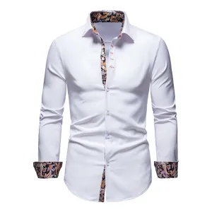 Men's Slim Fit Detailed Retro Print Shirt | Long Sleeve