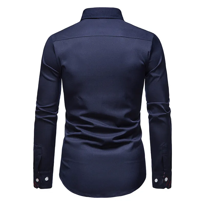 Men's Slim Fit Detailed Retro Print Shirt | Long Sleeve