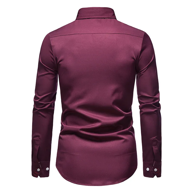 Men's Slim Fit Detailed Retro Print Shirt | Long Sleeve