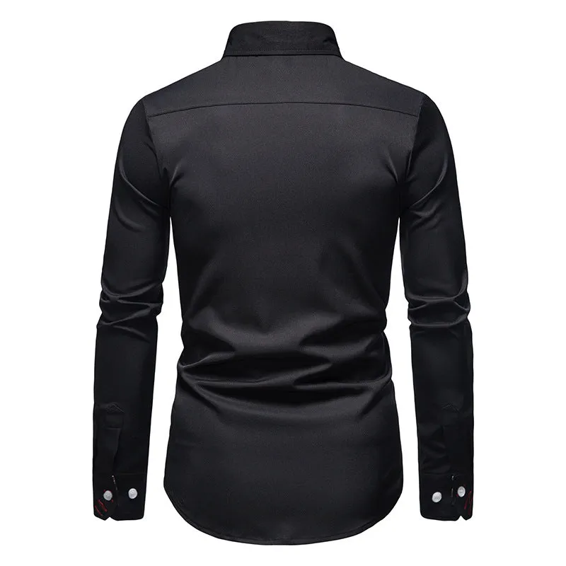 Men's Slim Fit Detailed Retro Print Shirt | Long Sleeve