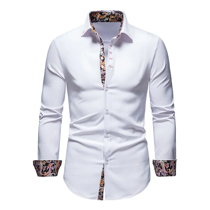 Men's Slim Fit Detailed Retro Print Shirt | Long Sleeve