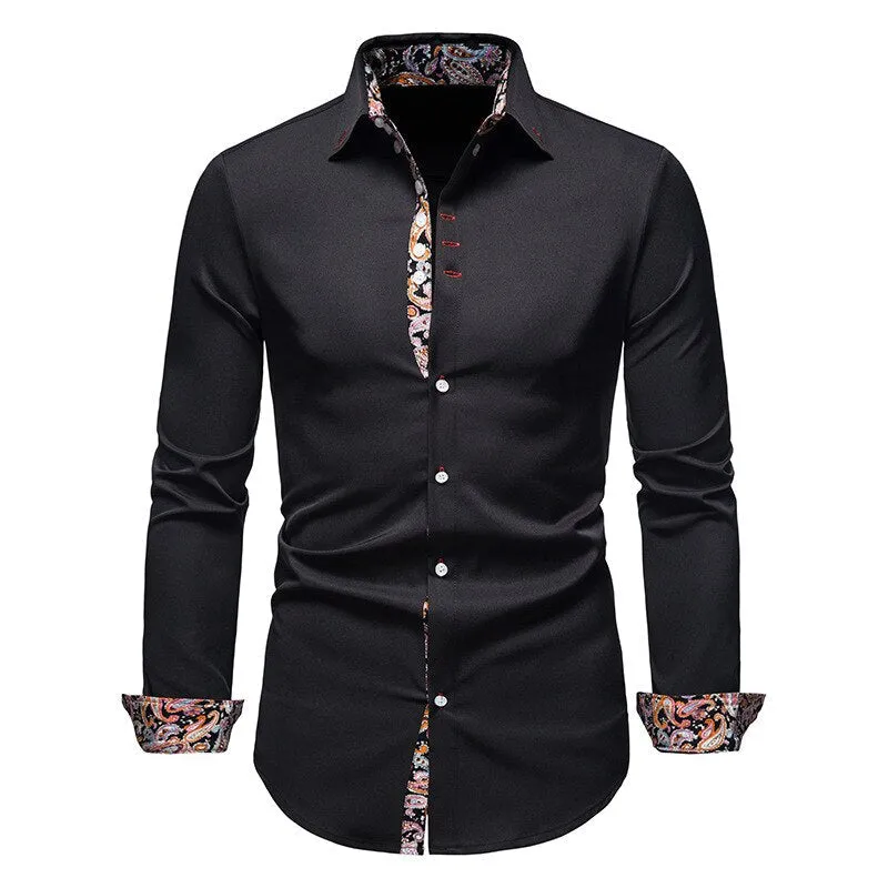Men's Slim Fit Detailed Retro Print Shirt | Long Sleeve