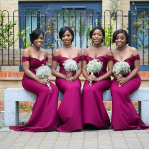 Mermaid Lace Burgundy Bridesmaid Dresses Off the Shoulder
