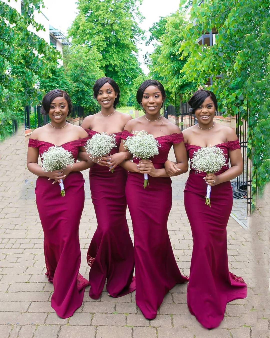 Mermaid Lace Burgundy Bridesmaid Dresses Off the Shoulder